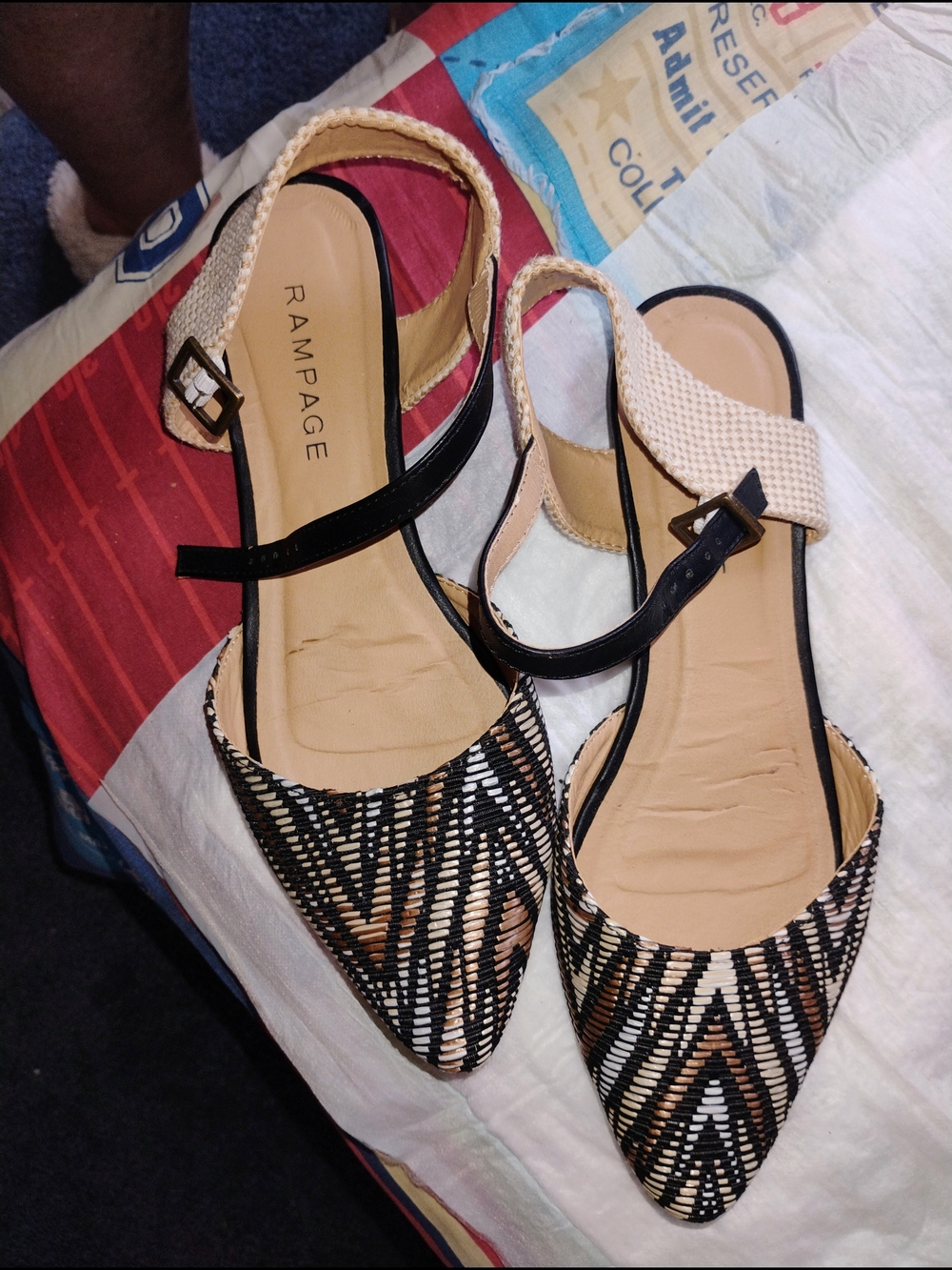 Rampage Black, Tan & Cream Woven Pointed Slingback Flats